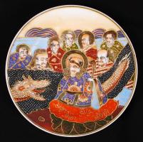 4 db japán mintás kézzel festett porcelán tányér, hibátlan, jelzett, d: 18 cm