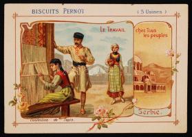 cca 1900 Szerbia életképek, Litho gyűjtőkép / Litho commercial card. Serbian scenes 13x10 cm
