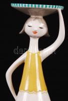Drasche tálhordó lány, kézzel festett porcelánfigura, hibátlan, jelzett, m: 20 cm