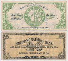 Fülöp-szigetek/Cebu 1941. 20P + Fülöp-szigetek/Iloilo Currency Committee 1942. 20P T:III 
Philippine...