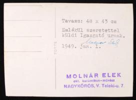 1949 Molnár Elek (1916) keramikus művész Tavasz című munkájának fotója, hátoldalt a művész soraival ...