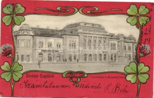 Cegléd, Városháza, Kossuth tér, Sebők Béla kiadása; Art Nouveau clover litho