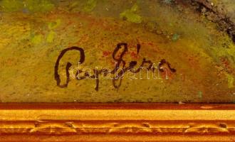 Pap Géza (1883-?): Faluszéle. Olaj, karton, jelzett, üvegezett keretben, 22×31 cm