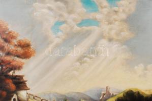 Olvashatatlan jelzéssel: Táj várrommal. Olaj, vászon, 65×85 cm