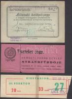 1944-1977 3 db belépőjegy (a magyar országgyűlés felsőházába, a Nemzeti Torna Egylet strandfürdőjébe és a Kisstadionba)