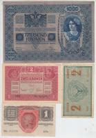 1916. 1K + 1914. 2K + 1917. 2K + 1915. 20K piros "Magyarország" körbélyegzővel + 1902. 100...