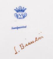 Porzellan Manufaktur Plaue díszkosár, kézzel festett, jelzett, apró lepattanások a rózsákon, h:31 cm...