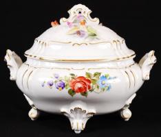 Porzellan Manufaktur Plaue bonbonier, kézzel festett, jelzett, hibátlan, h:19 cm, m:16 cm