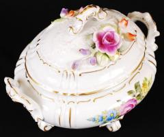 Porzellan Manufaktur Plaue bonbonier, kézzel festett, jelzett, hibátlan, h:19 cm, m:16 cm