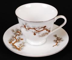 Jelzett kínai teás csésze és alj (6db), kézzel festett, jelzett, 2 db apró csorbával