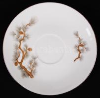 Jelzett kínai teás csésze és alj (6db), kézzel festett, jelzett, 2 db apró csorbával