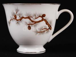 Jelzett kínai teás csésze és alj (6db), kézzel festett, jelzett, 2 db apró csorbával