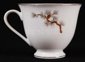 Jelzett kínai teás csésze és alj (6db), kézzel festett, jelzett, 2 db apró csorbával