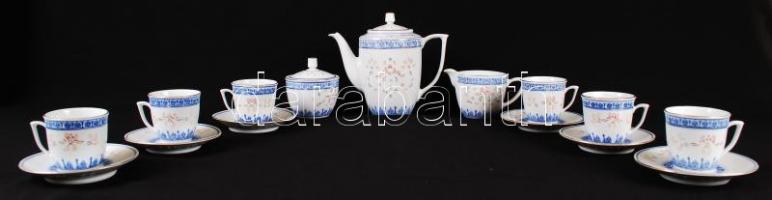 Jelzett kínai mokkás készlet, kézzel festett, jelzett, hibátlan