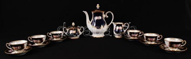 Reichenbachi mokkás készlet, kézzel festett és matricás, jelzett, hibátlan