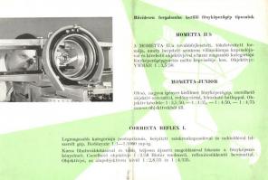 cca 1951-1966 Bp., Magyar Optikai Művek színes, fényképezőgép (Mometta) ismertető szórólapja