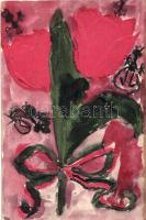 Krampus, tulip, hand-painted postcard, Emb. (fl)