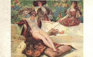 The sunbath, erotic art postcard s: Paul Gervais