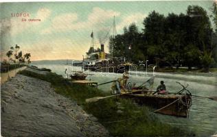 Siófok, Sió csatorna, Baross gőzös, halász hajók; kiadja Weisz Lipót