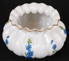 Zsolnay kaspó, virágmintás, matricás, jelzett, hibátlan, m:9,5 cm, d:16 cm