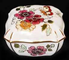 Zsolnay pillangós mintás ékszeres doboz, kézzel festett, jelzett, hibátlan, 8×8 cm
