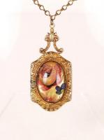 1928 Nyaklánc selyemre festett, üvegborítású medállal 4 cm