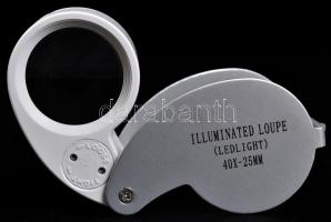 Illuminated / 40x-25mm LED világítással ellátott fém ékszerész loupe új állapotban