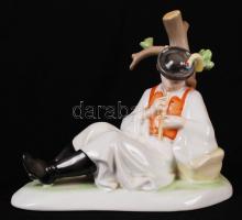 Kézzel festett Zsolnay furulyázó juhász, jelzett, hibátlan, m:18 cm, h:21 cm