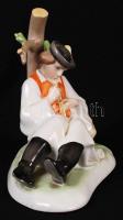 Kézzel festett Zsolnay furulyázó juhász, jelzett, hibátlan, m:18 cm, h:21 cm