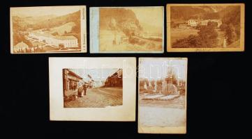 cca 1880-1900 5 db városképes keményhátú fotó (Rohits Sauerbrunn, magyar város) / Vintage photos 7x11 cm