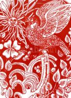 Hollóházi Száz Endre tervezte hegedű, kézzel festett, jelzett, hibátlan, hiányos, h:59 cm