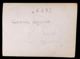cca 1950 Gózon Gyula (1885-1972) Kossuth-díjas magyar színész, hátoldalon feliratozva, pecséttel jel...