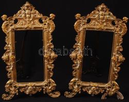 Rokokó stílusú képkeret pár (2db), réz, egyik sérült, belső méret: 18,5×10 cm, külső méret:34×18 cm