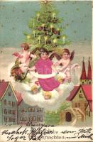 Christmas, angels, silk card, Emb. litho (EK)