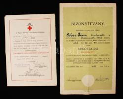 1938-1942 2 db bizonyítvány a légoltalmi egészségügyi tanfolyam elvégzéséről