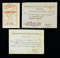 cca 1946 A Szociáldemokrata Párt tagsági könyve és 2 db meghívója