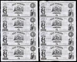 1852. 1Ft "Kossuth bankó" kitöltetlen A,B,C,D 4-es ívben (2x), nyomdai ujjlenyomattal és apróbb penészfoltokkal T:I- Hungary 1852. 1 Forint blokk of 4 (A,B,C,D) (2x) without date and serial number with black fingerprints C:AU Adamo G122e.