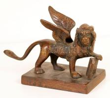 Cca 1900 Velencei szárnyas-oroszlán, réz, m:9 cm, h:13 cm