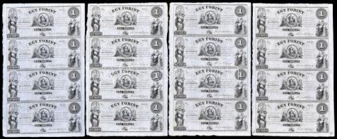 1852. 1Ft "Kossuth bankó" kitöltetlen A,B,C,D 4-es ívben (4x), nyomdai ujjlenyomattal és apróbb penészfoltokkal T:I- Hungary 1852. 1 Forint blokk of 4 (A,B,C,D) (4x) without date and serial number with black fingerprints C:AU Adamo G122e.