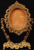 Réz asztali ovális képkeret, eldeformált, belső:8×6 cm, 18×10 cm