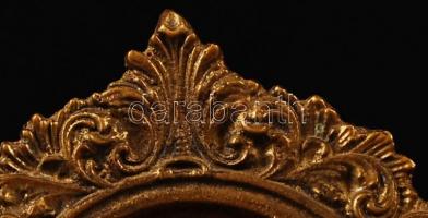 Réz asztali ovális képkeret, eldeformált, belső:8×6 cm, 18×10 cm