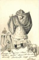 Girl, Wiener art postcard B.K.W.I. 799-4. litho (EK)