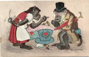 Monkey family, humour, Mixt. Serie 224. 6 Dess. s: Lothar Meggendorfer