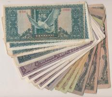 1945. 100P (6x) + 500P (3x) + 1.000P (6x) 5db "MNB" bélyeggel + 10.000P (3x) "MNB&quo...
