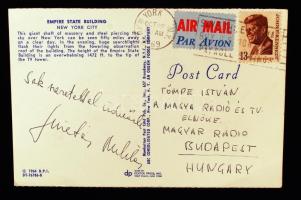 Szinetár Miklós saját kézzel írt üdvözlő lapja New Yorkból