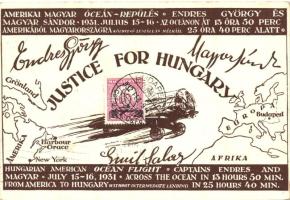 1931 Justice for Hungary, Endresz György és Wilczek Sándor óceánrepülése; kiadja a Magyar Nemzeti Szövetség / transatlantic flight, irredenta