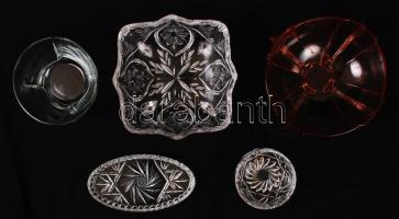 Üveg tálak, kínálók, hibátlanok, összesen: 5db