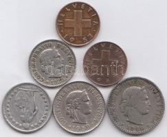 Svájc 1884-1963. 1r-20r (5xklf) + 1921. 1/2Fr Ag T:vegyes
Switzerland 1884-1963. 1 Rappen - 20 Rappe...