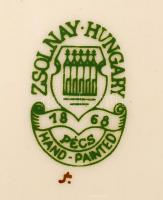 Zsolnay búzavirág mintás süteményes készlet, kézzel festett, jelzett, egyik tányéron a máz alatti re...