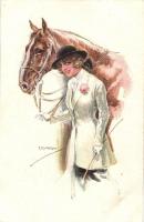 Jockey lady, Italian art postcard, Erkal No. 320/1 s: Usabal